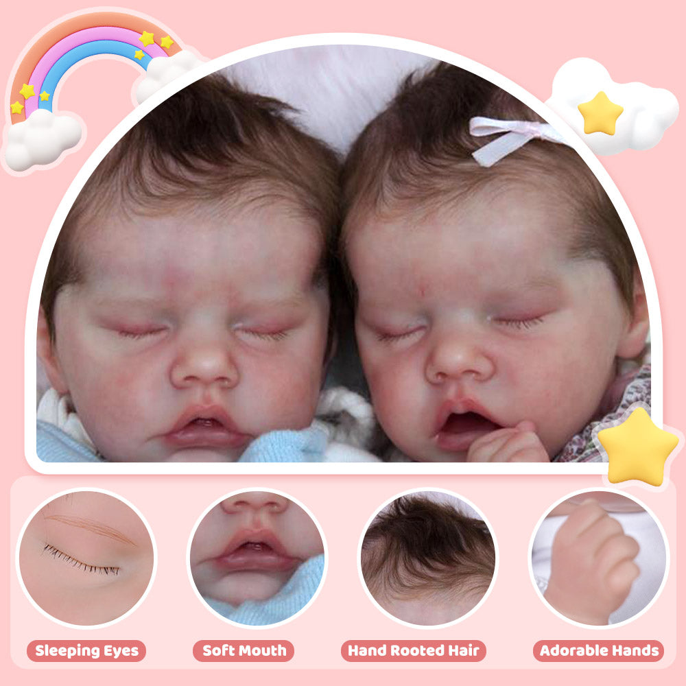 Dollreborns® 17'' Real Lifelike Twins Boy and Girl Debbie and Deborah Sleeping Dreams Reborn Toddlers Baby Doll