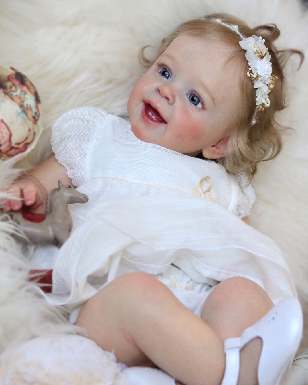 Eyes can Opened & Closed-(New Series) 20" Lifelike Handmade Huggable Blue Eyes Silicone Reborn Doll Girl Janet with Two Teeth