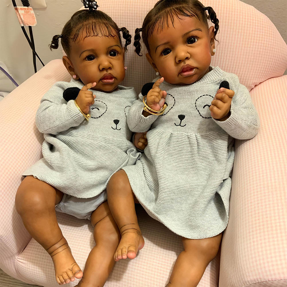 [Black Twins Reborn Girl] Real Life Baby Dolls 12'' Emily and Helen Lifelike Realistic Silicone Baby Doll