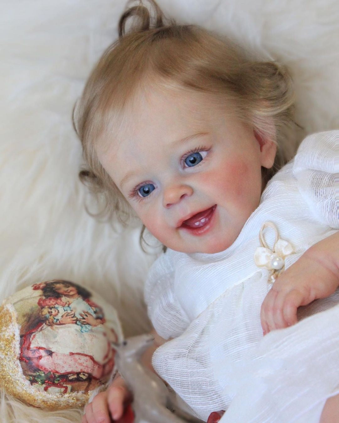 Eyes can Opened & Closed-(New Series) 20" Lifelike Handmade Huggable Blue Eyes Silicone Reborn Doll Girl Janet with Two Teeth