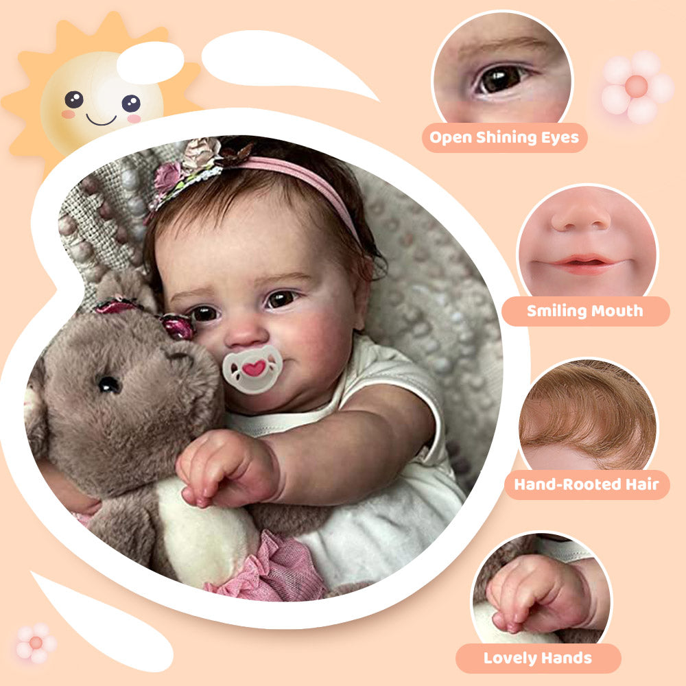 [Heartbeat💖 & Sound🔊] 20" Handmade Reborn Baby Open Eyes Doll Reborn Baby Toddlers Girl Etema with Brown Hair