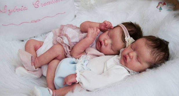 Dollreborns® 12'' SoftTouch Real Lifelike Sweet Sleeping Reborn Twins Boy and Girl Maren and Monica Truly Baby Doll