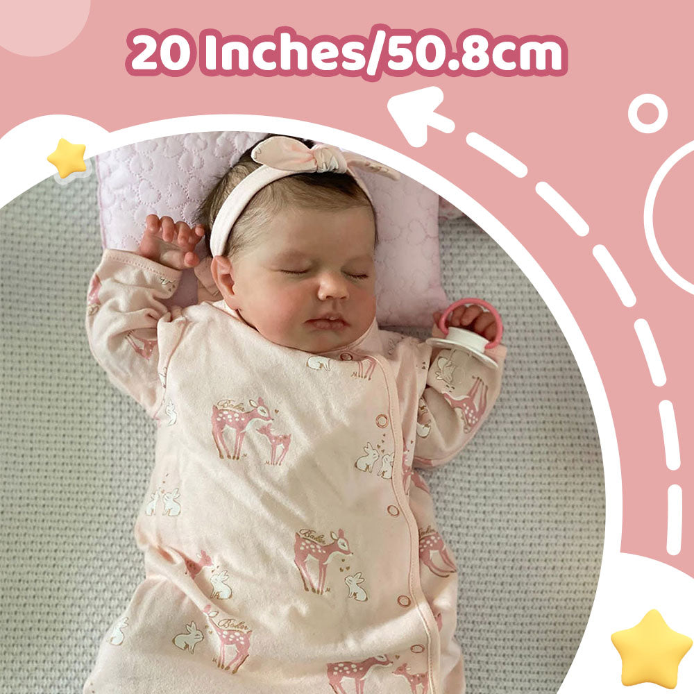 [Heartbeat💖 & Sound🔊] 20" Handmade Lifelike Reborn Newborn Baby Sleeping Girl Named Frend with Hand-Painted Hair