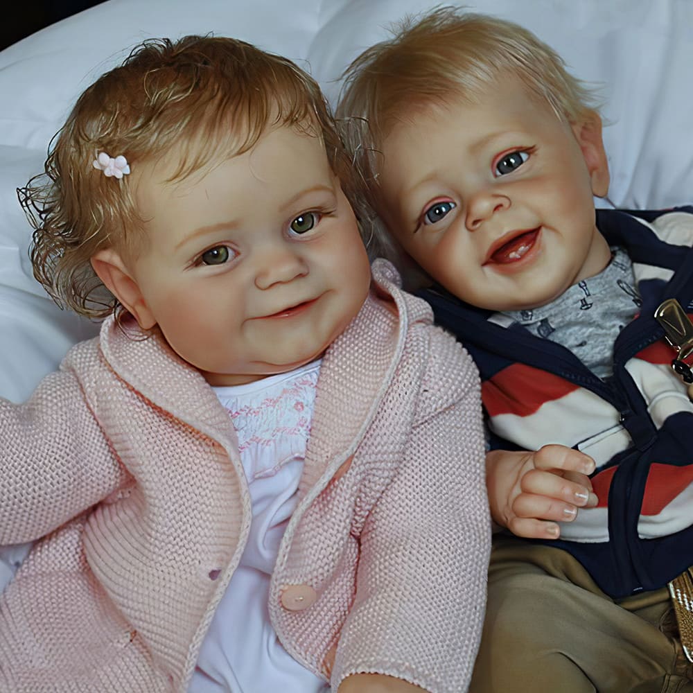 [New Series]20" Super Lovely Lifelike Handmade Cloth Smile Reborn Baby Twins Boy and Girl Wartter & Maiya