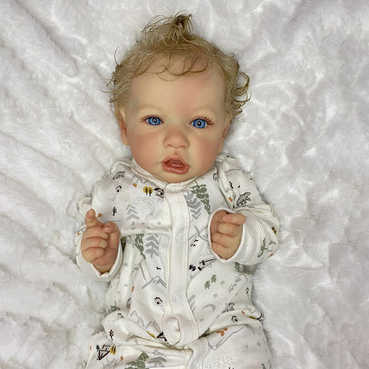 [Surprise Lifelike Doll] 20" Truly Reborn Baby Boy Jessy Open Eyes Toy Doll with Blonde Hair with Heartbeat💖 & Sound🔊