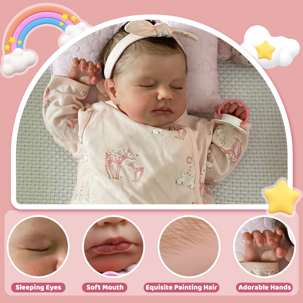 [Heartbeat💖 & Sound🔊] 20" Handmade Lifelike Reborn Newborn Baby Sleeping Girl Named Frend with Hand-Painted Hair