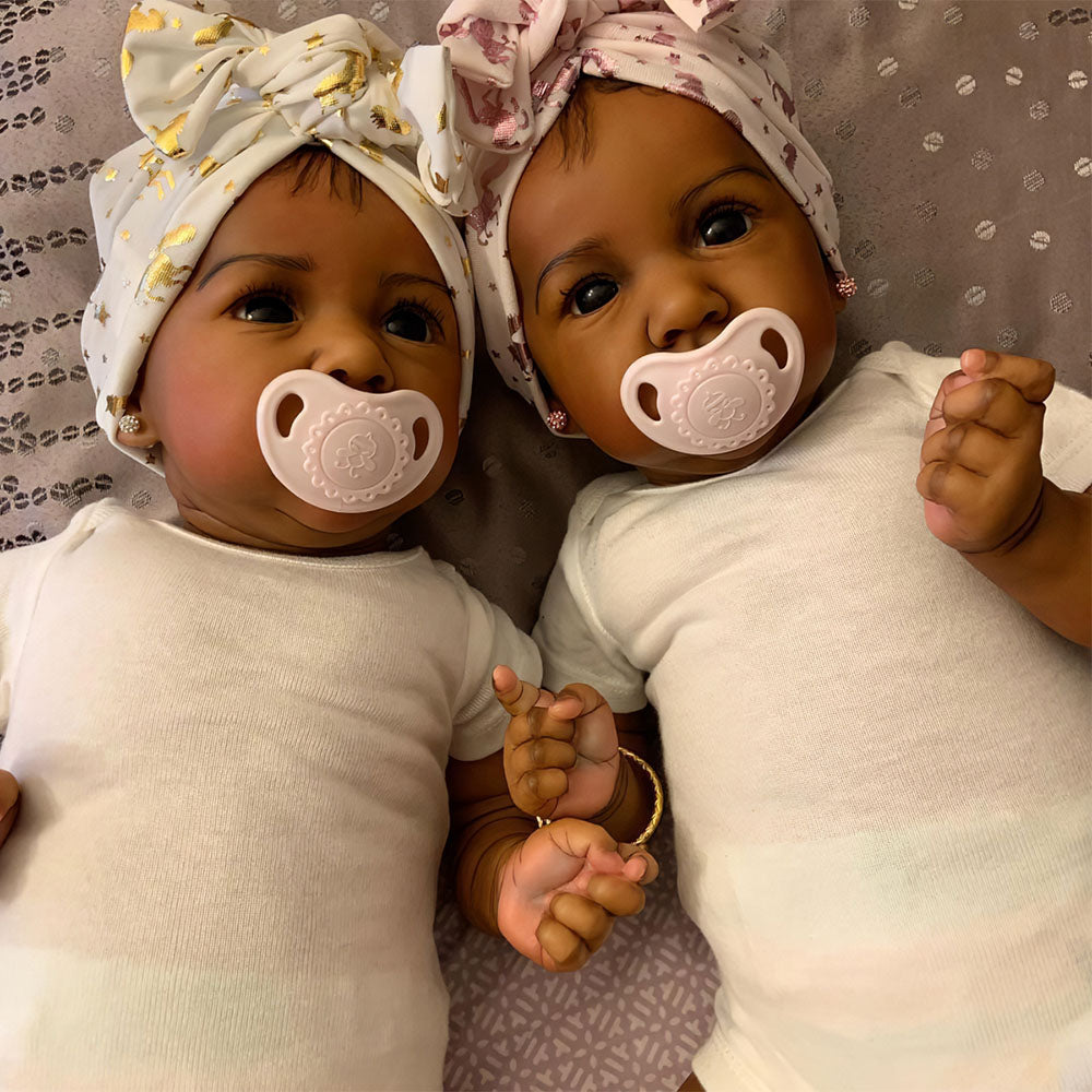 [Black Reborn Baby Twins Dolls] Handmade African American 12'' Eleanora and Della Silicone Rebirth Baby Doll Girl