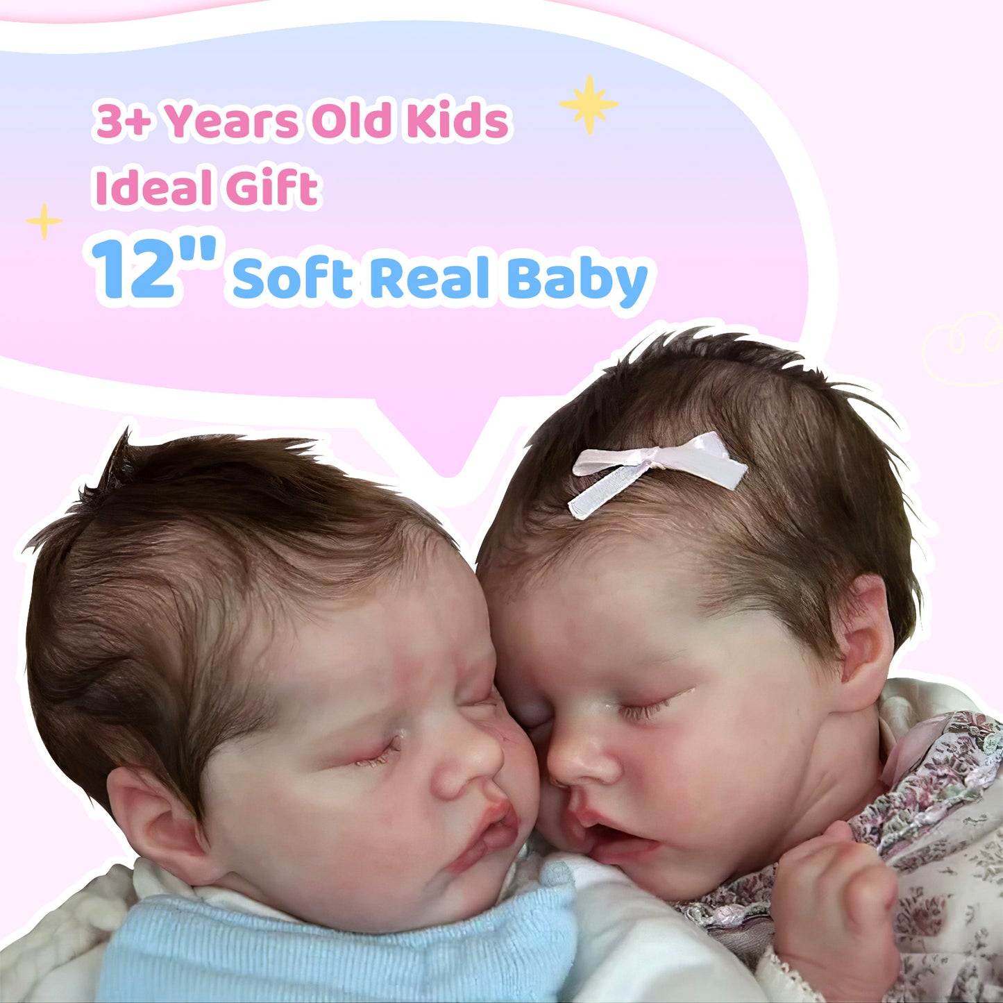 Reborn Twins Boy and Girl 12'' Real Lifelike Baby Sleeping Reborn Doll Full Silicone Newborns Debbie and Deborah by Dollreborns®