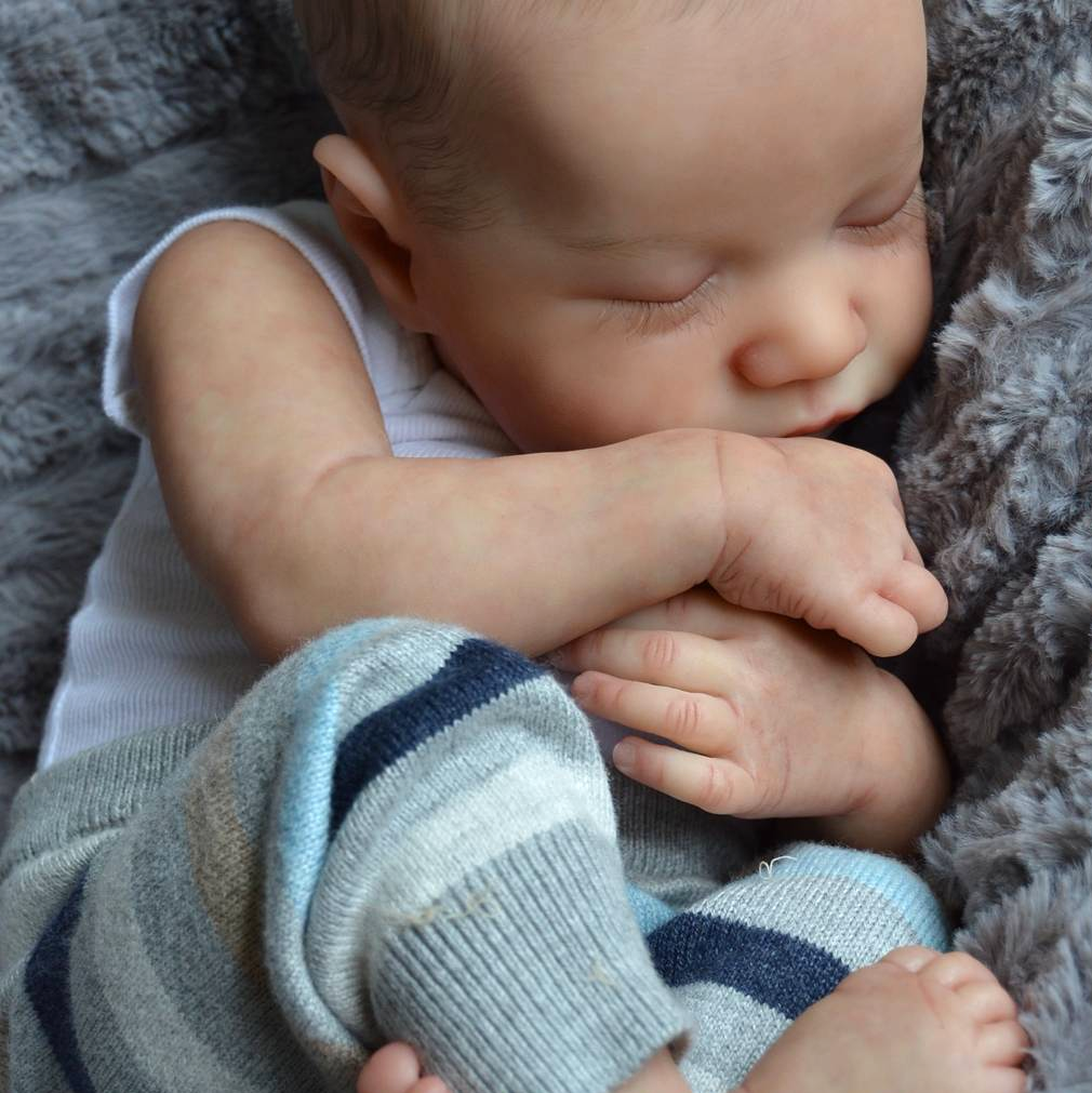 [Newborn Baby Boy] Surprise Lifelike 20 '' Real Touch Realistic Asleep Reborn Baby Doll Handsome Boy Carley With Heartbeat💖 & Sound🔊