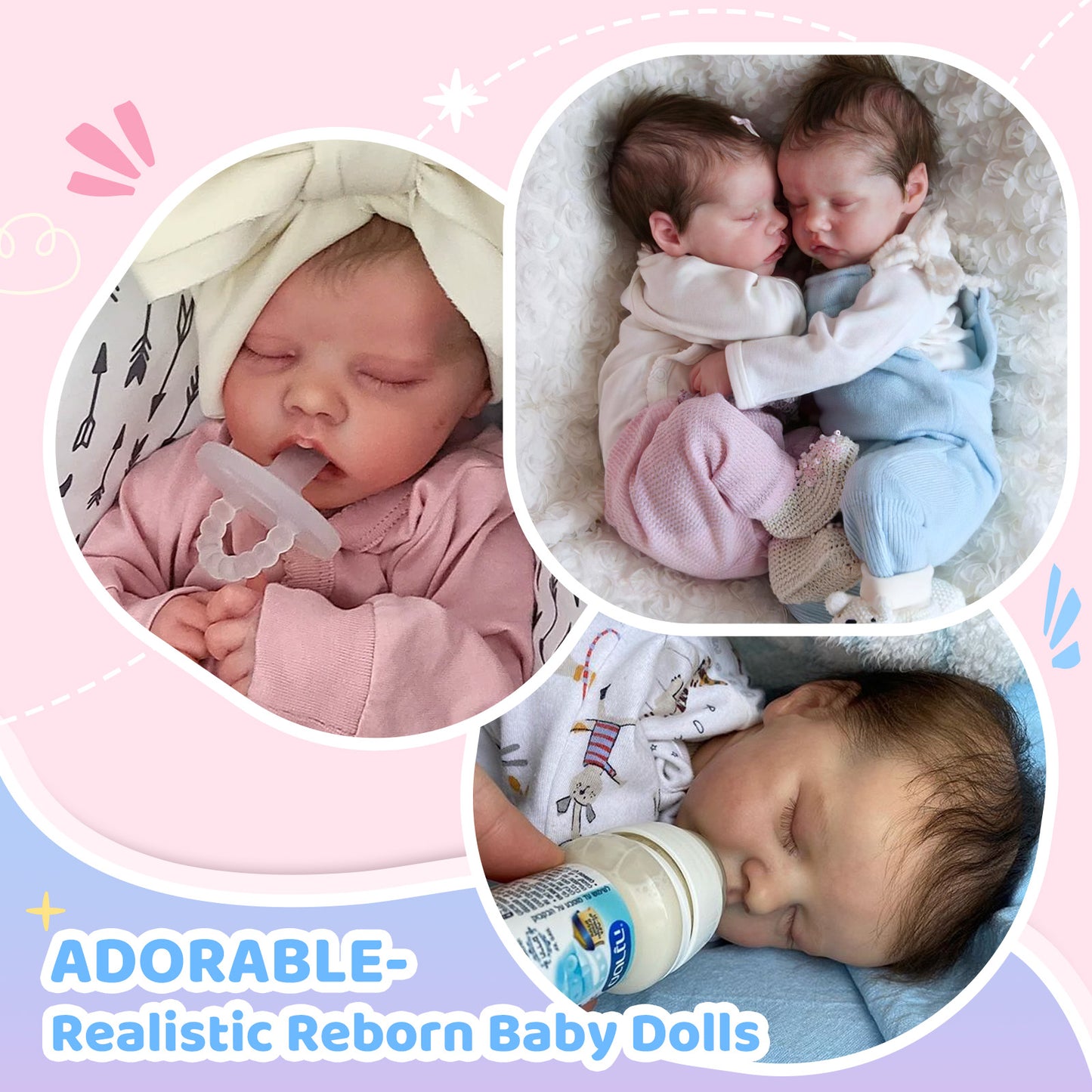 Reborn Twins Boy and Girl 12'' Real Lifelike Baby Sleeping Reborn Doll Full Silicone Newborns Debbie and Deborah by Dollreborns®