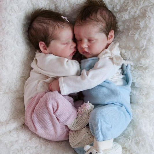 Reborn Twins Boy and Girl 12'' Real Lifelike Baby Sleeping Reborn Doll Full Silicone Newborns Debbie and Deborah by Dollreborns®