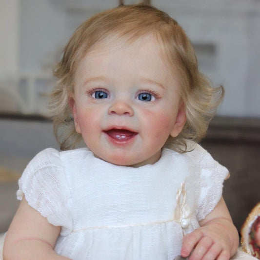 Eyes can Opened & Closed-(New Series) 20" Lifelike Handmade Huggable Blue Eyes Silicone Reborn Doll Girl Janet with Two Teeth