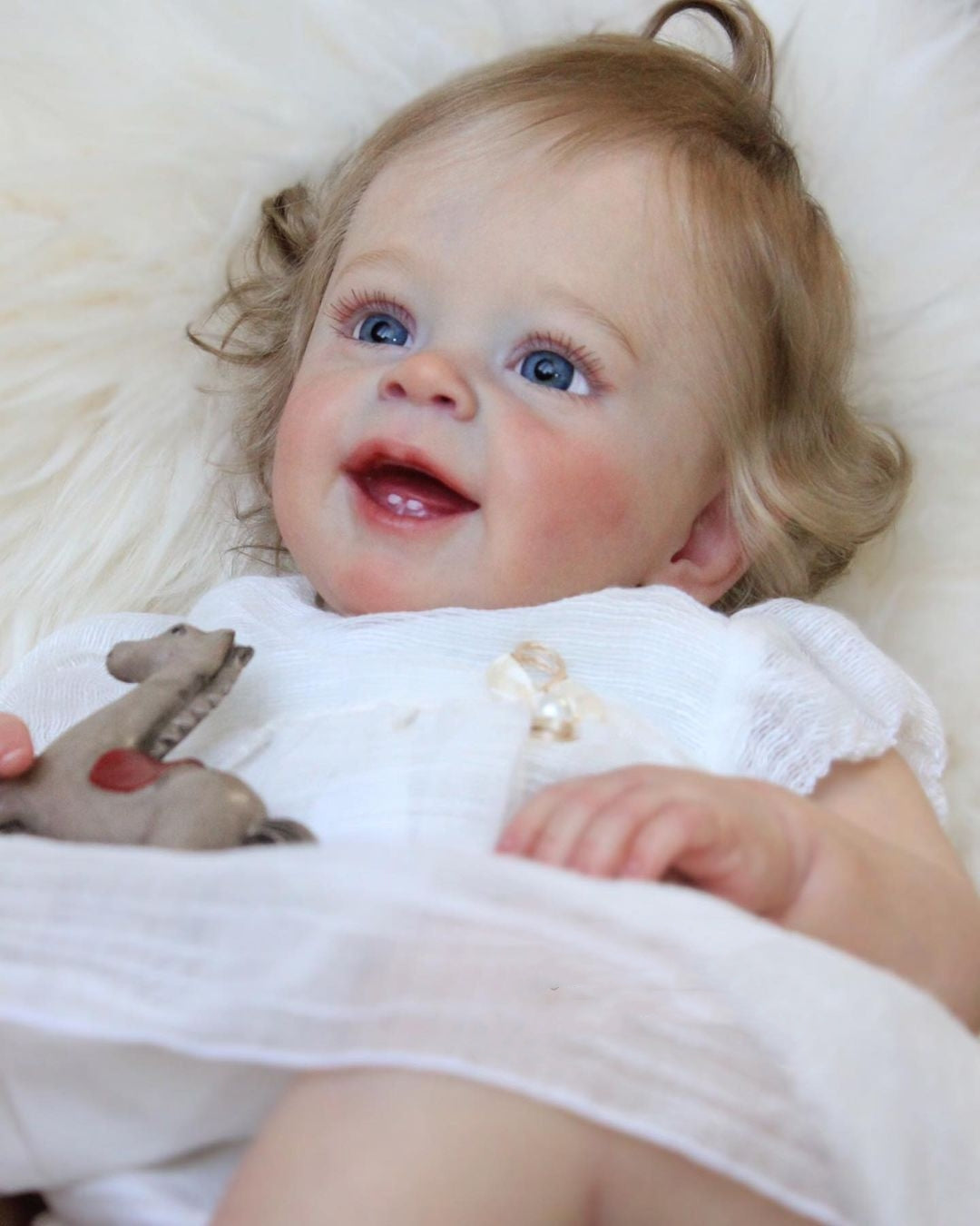 Eyes can Opened & Closed-(New Series) 20" Lifelike Handmade Huggable Blue Eyes Silicone Reborn Doll Girl Janet with Two Teeth