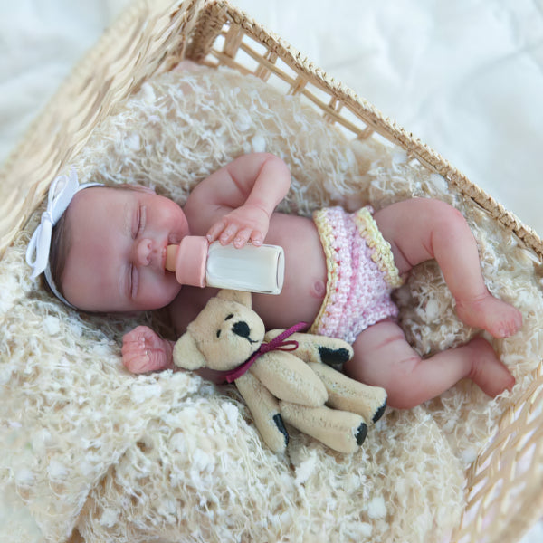 Miniature Doll Sleeping Full Body SiliconeReborn Baby Doll, 6 Inches Realistic Newborn Baby Boy or Girl Doll Named Baeddan By Dollreborns®