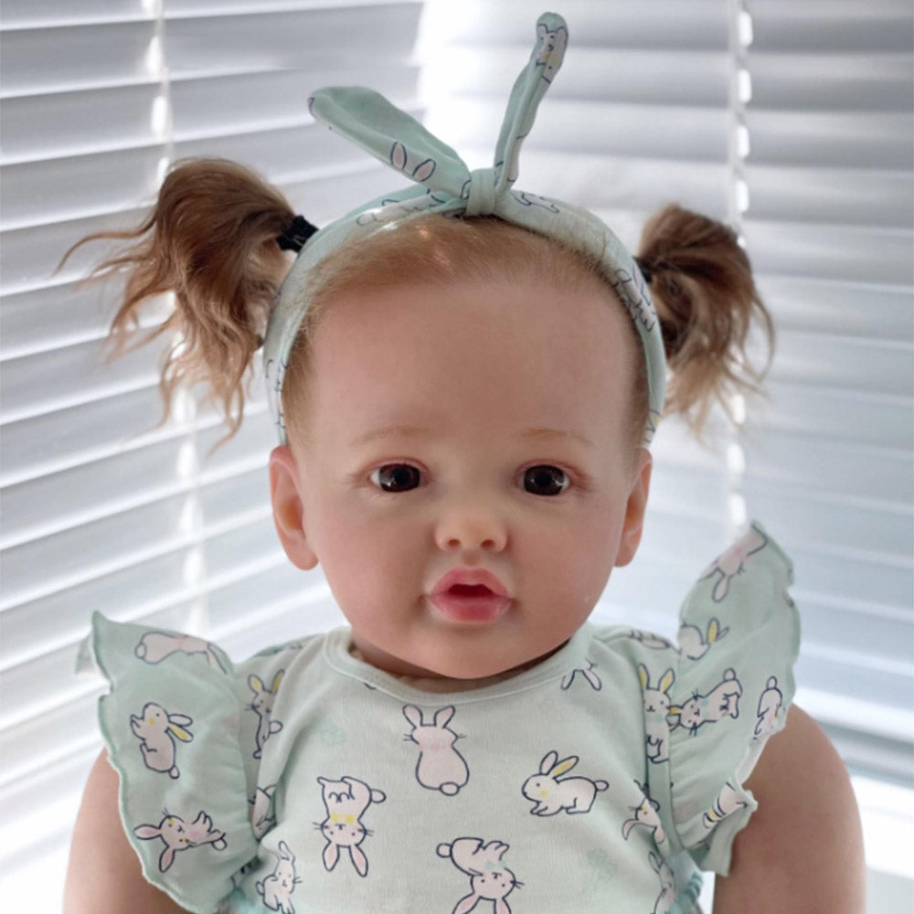 22'' Relistic Reborn Touch Real Toddler Baby Doll Girl Toy with Long Brown Beautiful Hair Ophelia