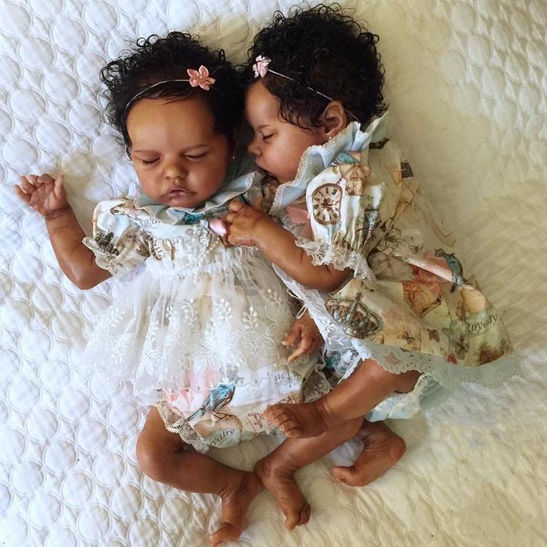 [Black Twins Sister] 12'' Real Lifelike Black Twins Atalanta and Celina African American Weighted Soft Reborn Baby Girls By Dollreborns®