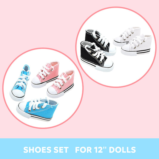 [For 12'' Dolls] Baby Shoes for 12 Inches Reborn Dolls (Set of 2 Pairs) Sneakers Set