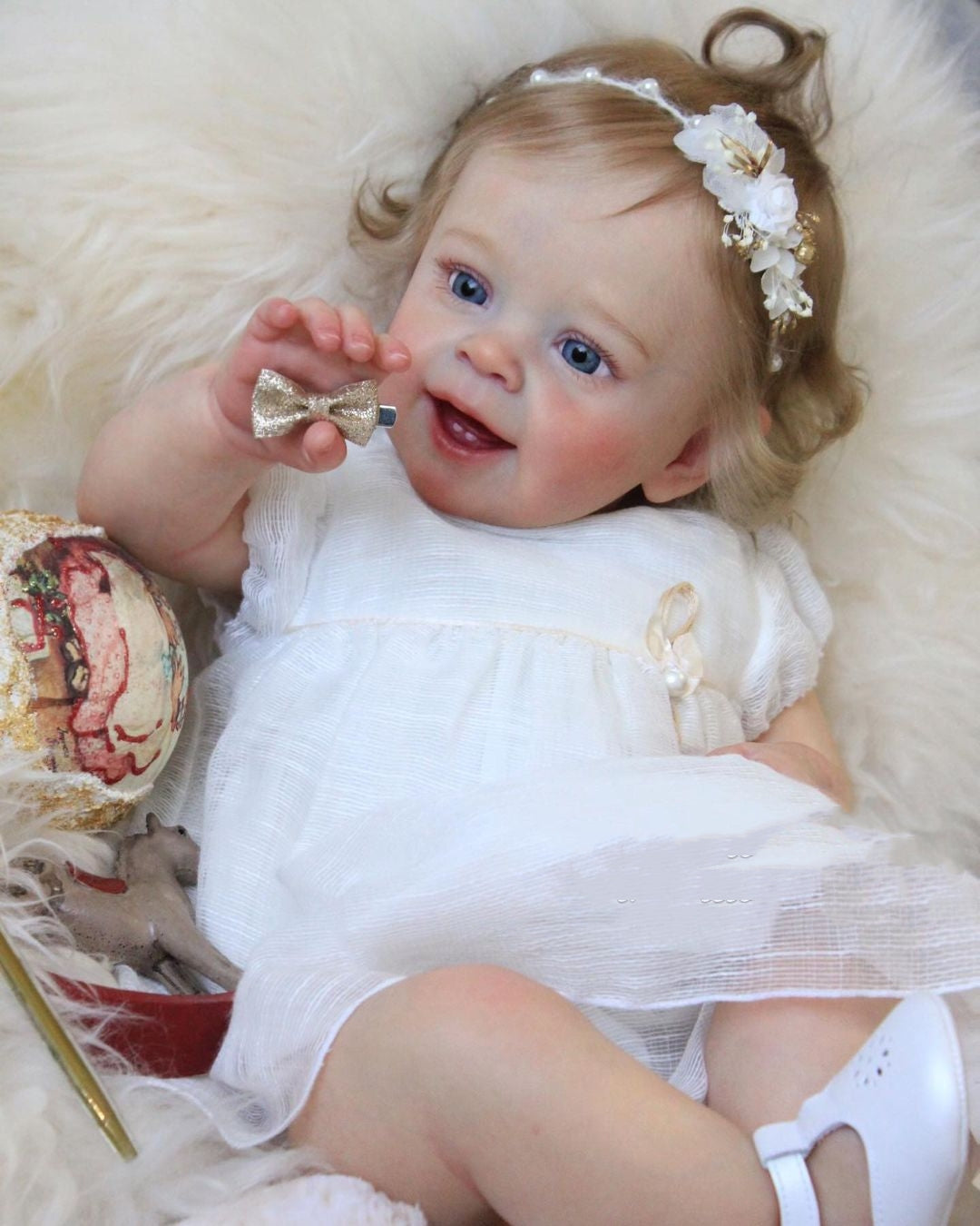 Eyes can Opened & Closed-(New Series) 20" Lifelike Handmade Huggable Blue Eyes Silicone Reborn Doll Girl Janet with Two Teeth