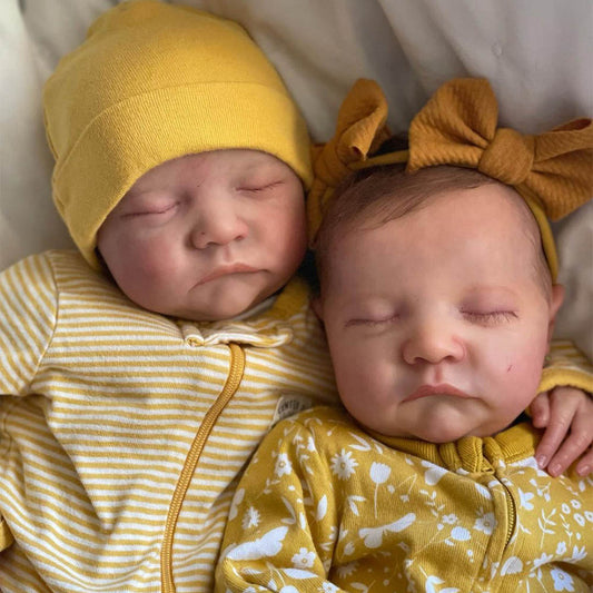 20" Reborn Sleeping Newborn Twins Boy and Girl Real Touch Silicone Vinyl Baby Dolls Named Qunsa and Asicen By Dollreborns®