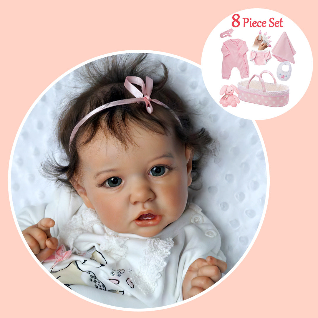 Realistic 20'' Lifelike Alina Awake Soft Washable Weighted Body Reborn Baby Doll Girl with Coos and ''Heartbeat'' By Dollreborns®