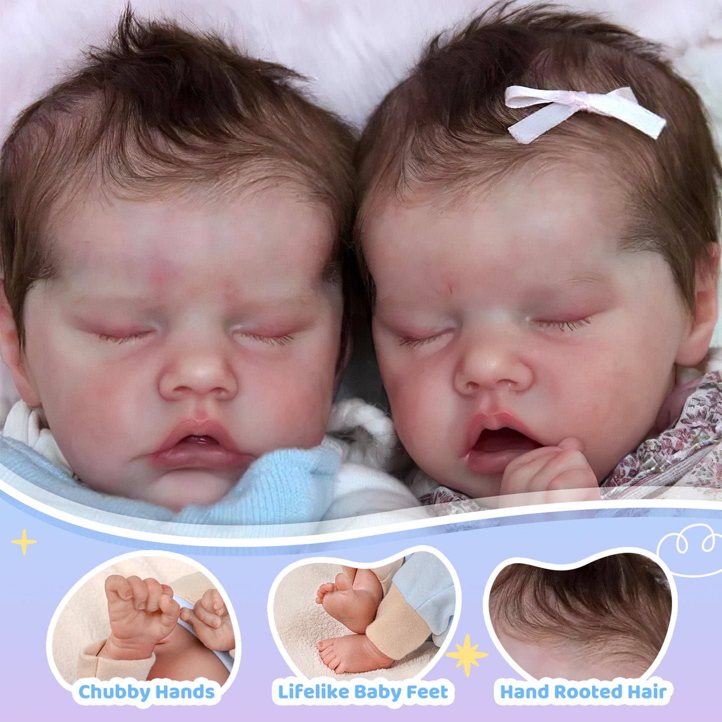 Reborn Twins Boy and Girl 12'' Real Lifelike Baby Sleeping Reborn Doll Full Silicone Newborns Debbie and Deborah by Dollreborns®