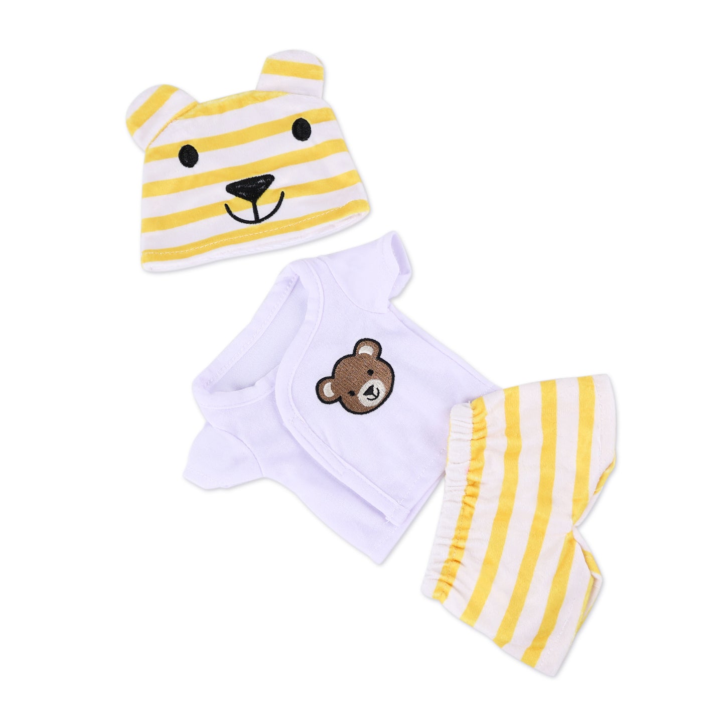 For 16" Full Body Silicone Baby Doll Striped Bear Clothing 3-Pieces Set Accessories