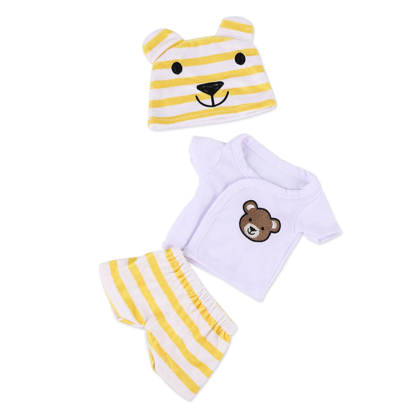 For 16" Full Body Silicone Baby Doll Striped Bear Clothing 3-Pieces Set Accessories