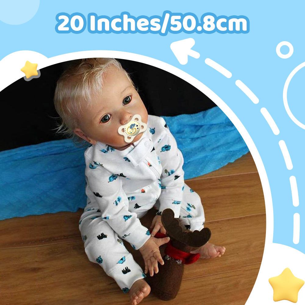 20'' Kids Reborn Lover With Blue Eyes, Lifelike Handmade Soft Body, Weighted Toddler Reborn Baby Boy Fido