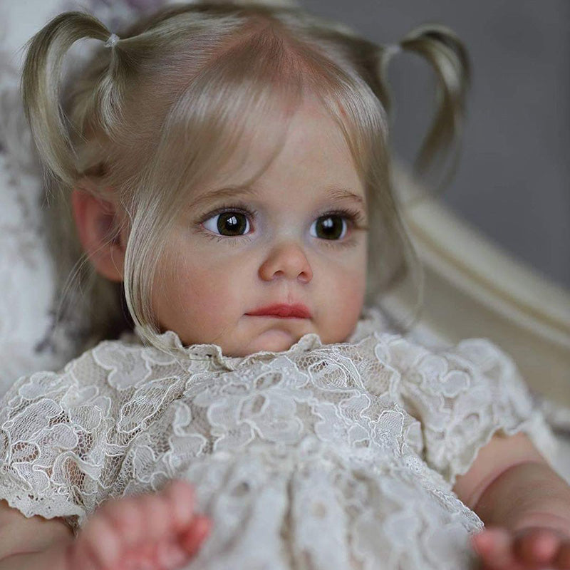 Super Trending 15'' Blonde Hair Nathalia Realistic Reborn Awake Baby Girl By With "Heartbeat" and Coos