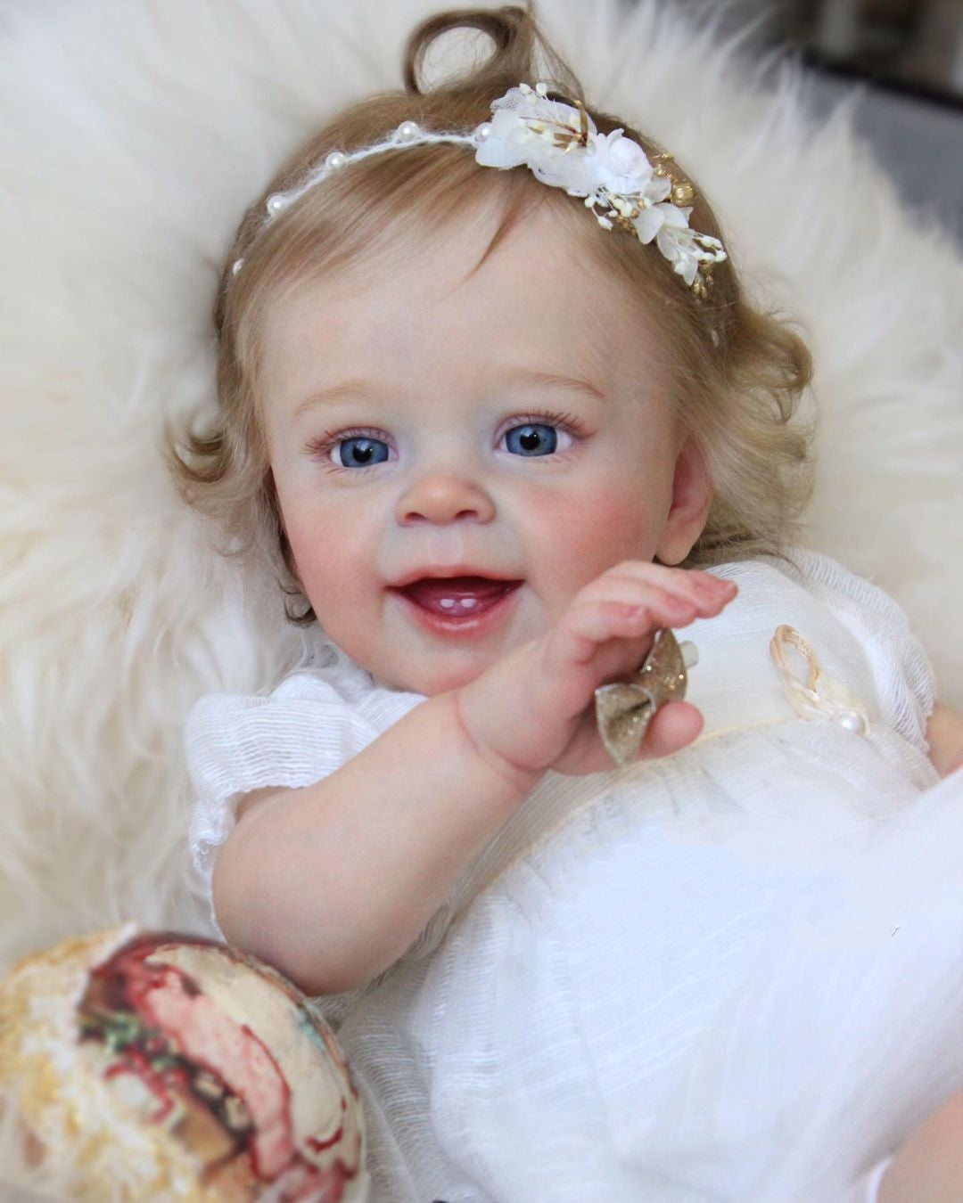 Eyes can Opened & Closed-(New Series) 20" Lifelike Handmade Huggable Blue Eyes Silicone Reborn Doll Girl Janet with Two Teeth