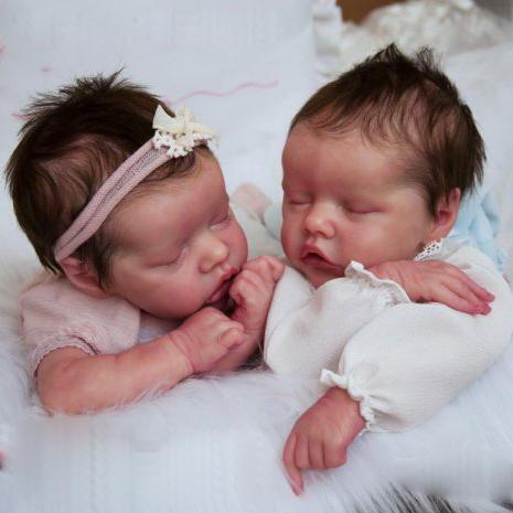 Dollreborns® 12'' SoftTouch Real Lifelike Sweet Sleeping Reborn Twins Boy and Girl Maren and Monica Truly Baby Doll