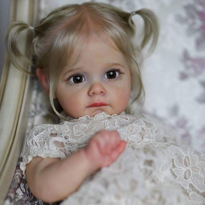 Super Trending 15'' Blonde Hair Nathalia Realistic Reborn Awake Baby Girl By With "Heartbeat" and Coos