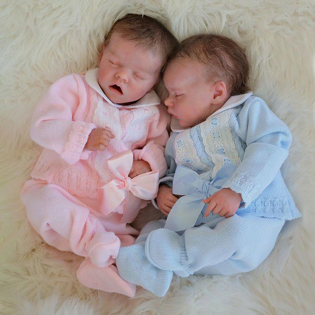 [New Twins Boy and Girl ] 12'' Adorable Asleep Twins Charu and Deepa Cute Realistic Real Lifelike Soft Newborn Reborn Baby Dolls By Dollreborns®